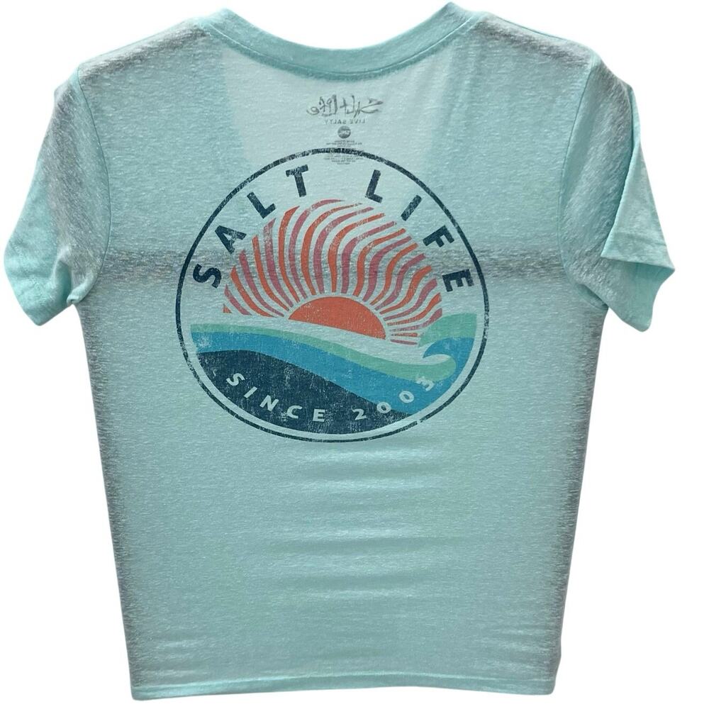 Salt Life Since 2003 Baby Blue Sun Wave V-neck Graphic t-shirt ~ Women's SM